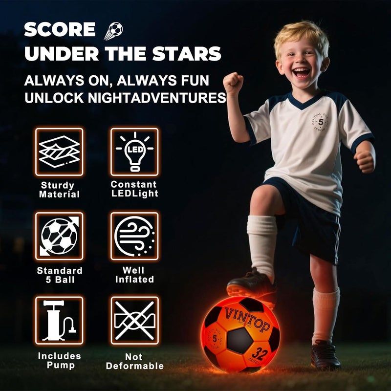 VINTOP Light Up Soccer Ball for Kids Glow in The Dark - No 5 with Pump, Sports and Outdoor Cool LED Light-Up Soccer Stuff, Gift Birthday Ideas for Boy, Girl, Teens - Image 2